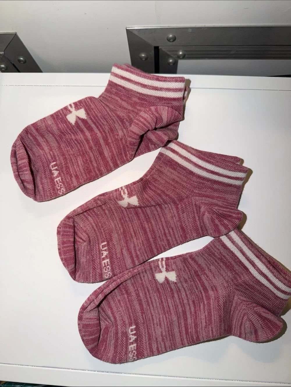 Under Armour Heather Rose Ankle Athletic Socks with White Stripes
